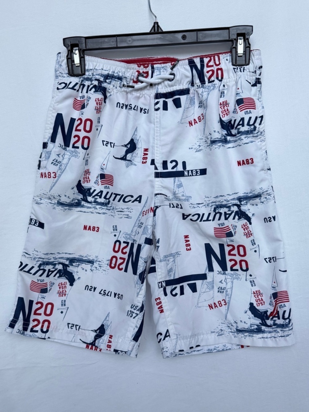 Nautica White, Navy & Red Graphic Swim Board Shorts